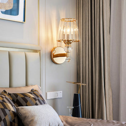 Round Trapezoidal Hardware Crystal 1-Light Wall Sconce Lamp