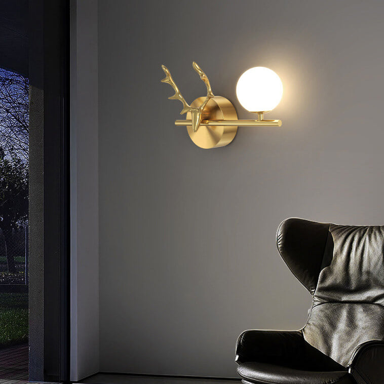 Luxury Antler Full Brass Glass 1-Light Wall Sconce Lamp