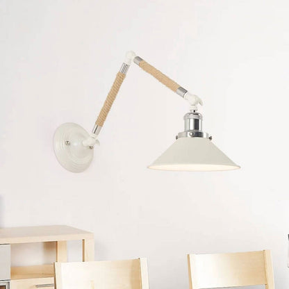 Vintage Twine Woven Cone Shade 1-Light Wall Sconce Lamp