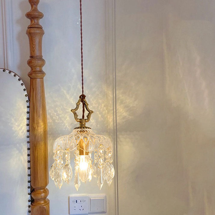 European Light Brass Crystal Glass 1-Light Wall Sconce Lamp