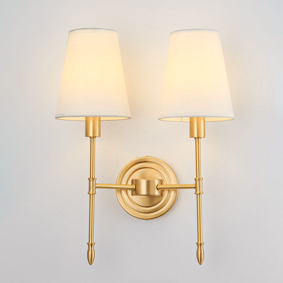 Brass Fabric Glass Straight Arm 1/2 Light Wall Sconce Lamp