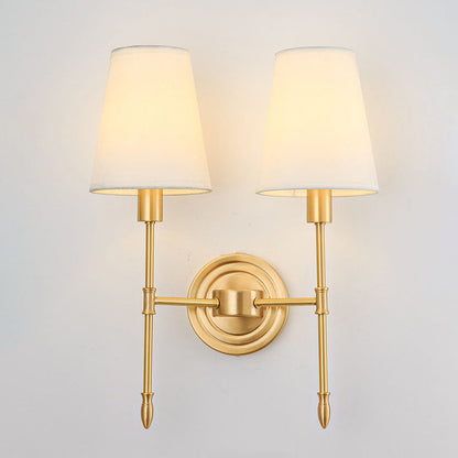 Brass Fabric Glass Straight Arm 1/2 Light Wall Sconce Lamp