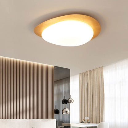 Nordic Iron Wood Grain Pebble LED Flush Mount Light
