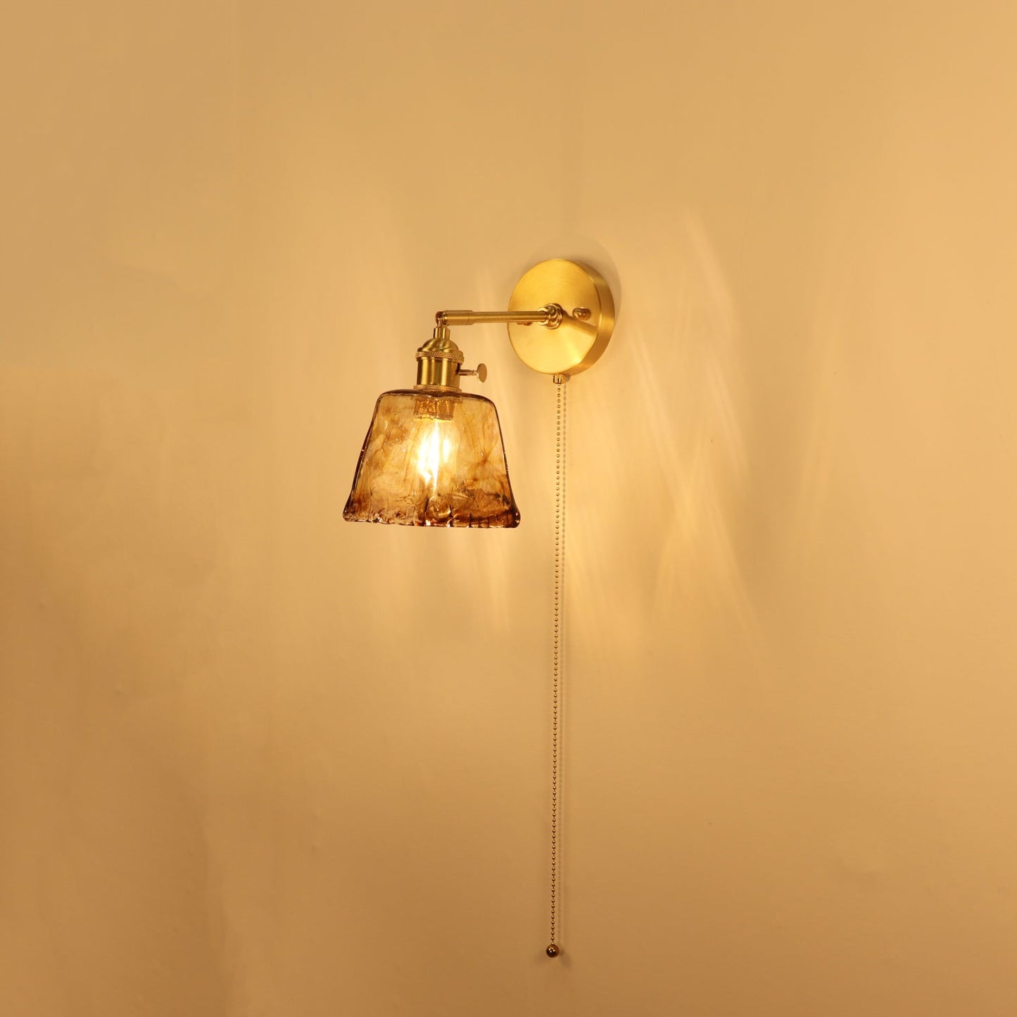 Brass Amber Square Glass Shade 1-Light Wall Sconce Lamp