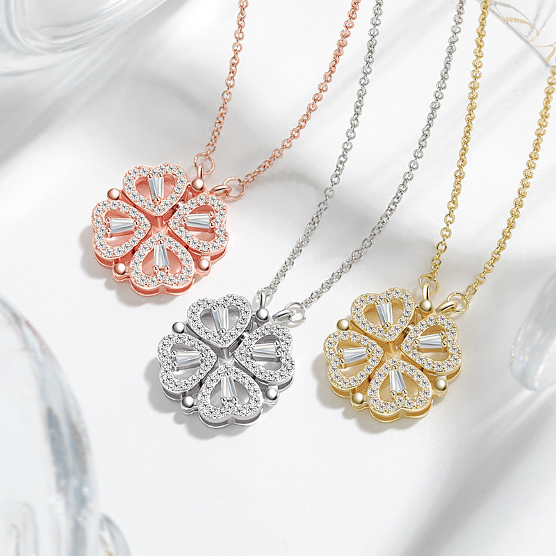 Four Heart Clover Pendant Necklace