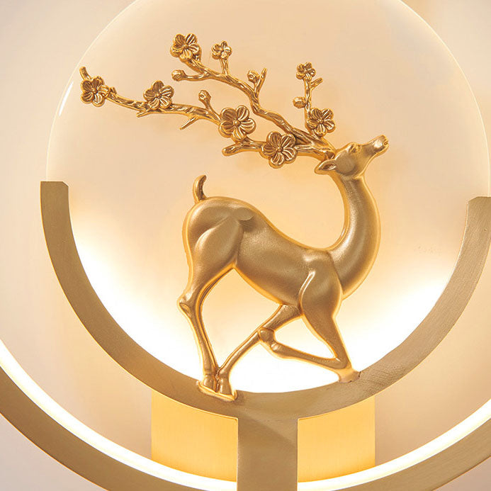 Light Luxury Deer Round Copper Marble LED Wall Sconce Lamp