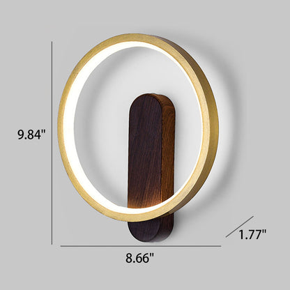 Wood Grain Round Wrought Iron LED Wall Sconce Lamp