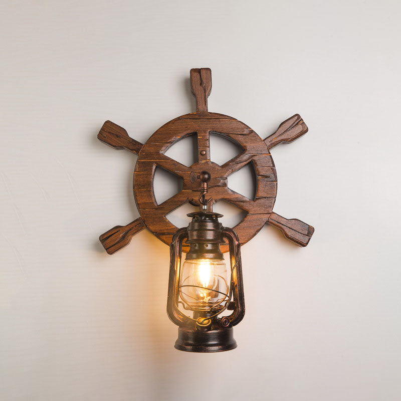 Pine Boat Rudder Kerosene Lamp 1-Light Wall Sconce Lamp