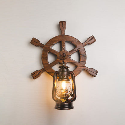 Pine Boat Rudder Kerosene Lamp 1-Light Wall Sconce Lamp
