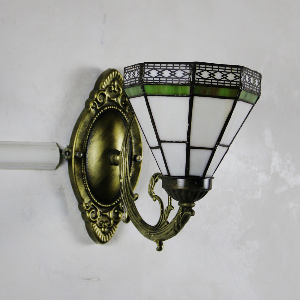 Tiffany Glass Iron Round Bowl 1-Light Wall Sconce Lamp