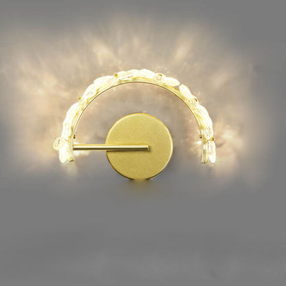 Nordic Gold Crystal Flower Half Circle LED Wall Sconce Lamp