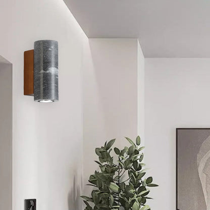 Mid-Century Limestone Walnut 1-Light Wall Sconce Lamp