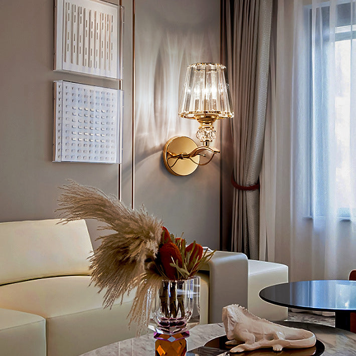 Round Trapezoidal Hardware Crystal 1-Light Wall Sconce Lamp