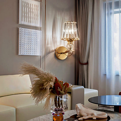 Round Trapezoidal Hardware Crystal 1-Light Wall Sconce Lamp