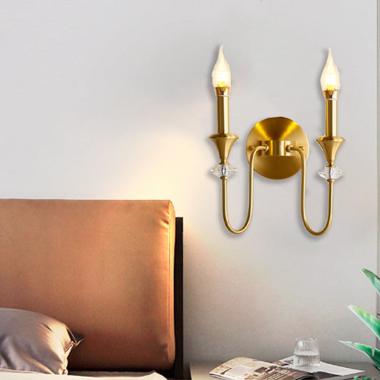 French Full Copper Glass Candle 1-Light Wall Sconce Lamp