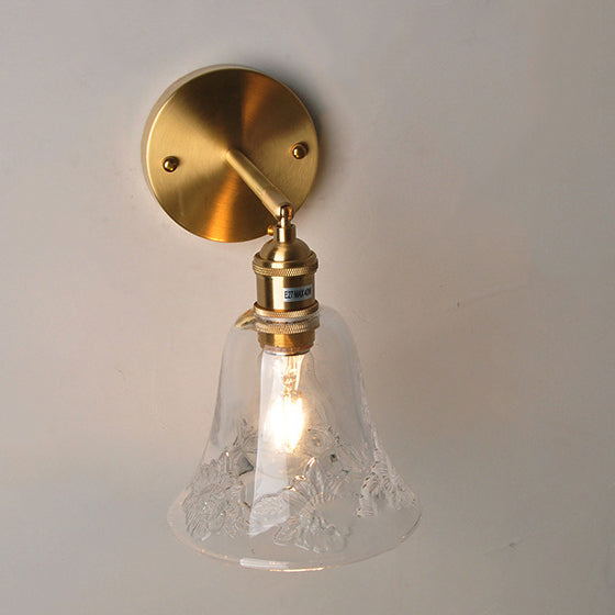 Brass Trumpet Glass Shade 1-Light Wall Sconce Lamp
