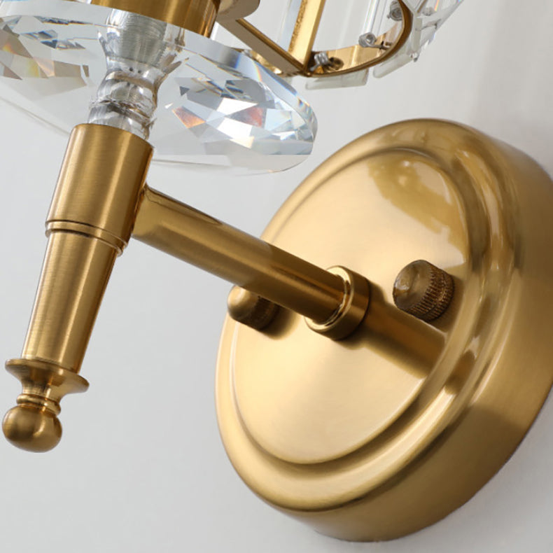 Golden Finish Frame Crystal Shade 1-Light Wall Sconce Lamp