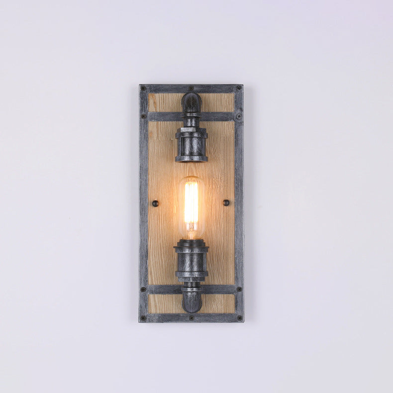 Industrial Pine Wood Iron Cage 1-Light Wall Sconce Lamp
