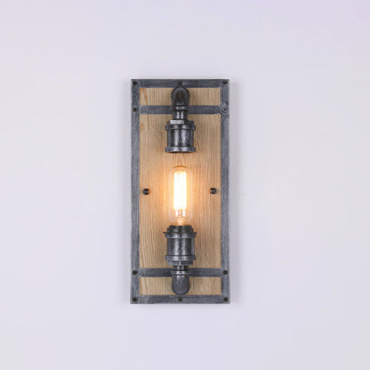 Industrial Pine Wood Iron Cage 1-Light Wall Sconce Lamp