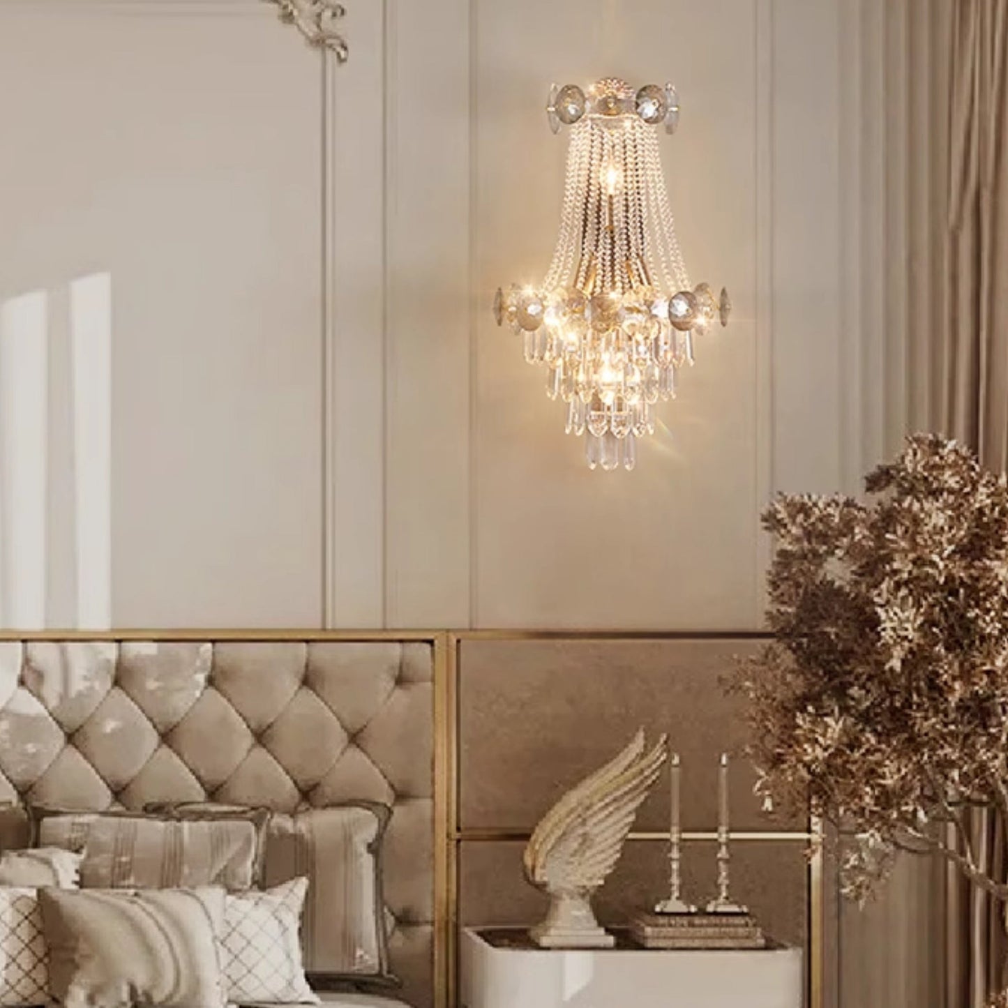 Tassel Triangle Hardware Crystal 3-Light Wall Sconce Lamp
