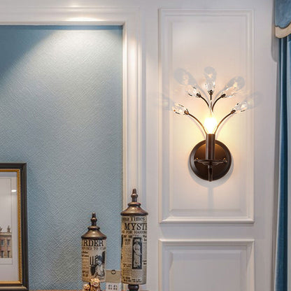 European Wrought Iron Crystal 1-Light Wall Sconce Lamp