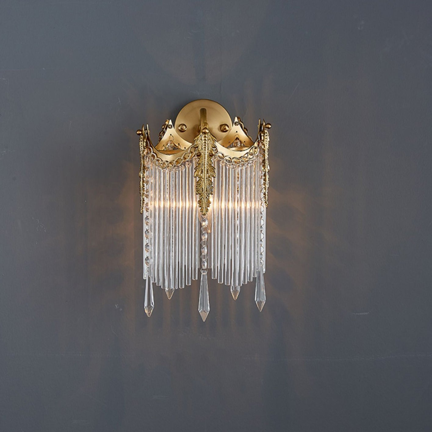 European Iron Glass Polygon Crown 1-Light Wall Sconce Lamp