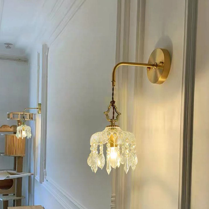 European Light Brass Crystal Glass 1-Light Wall Sconce Lamp