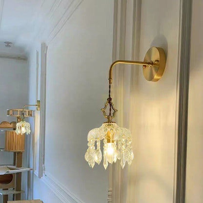 European Light Brass Crystal Glass 1-Light Wall Sconce Lamp