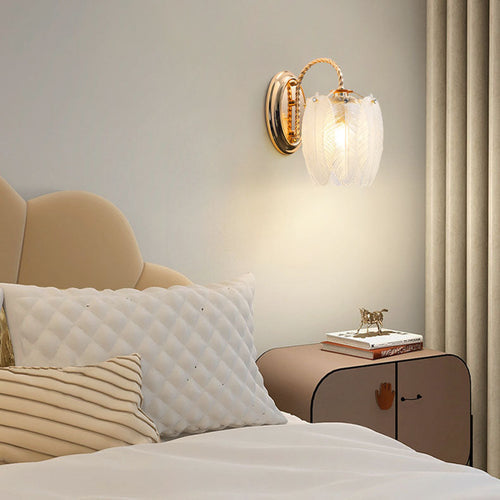 French Feather Cylinder Glass Iron 1-Light Wall Sconce Lamp