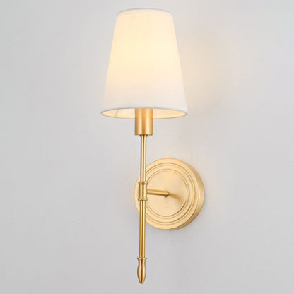 Brass Fabric Glass Straight Arm 1/2 Light Wall Sconce Lamp