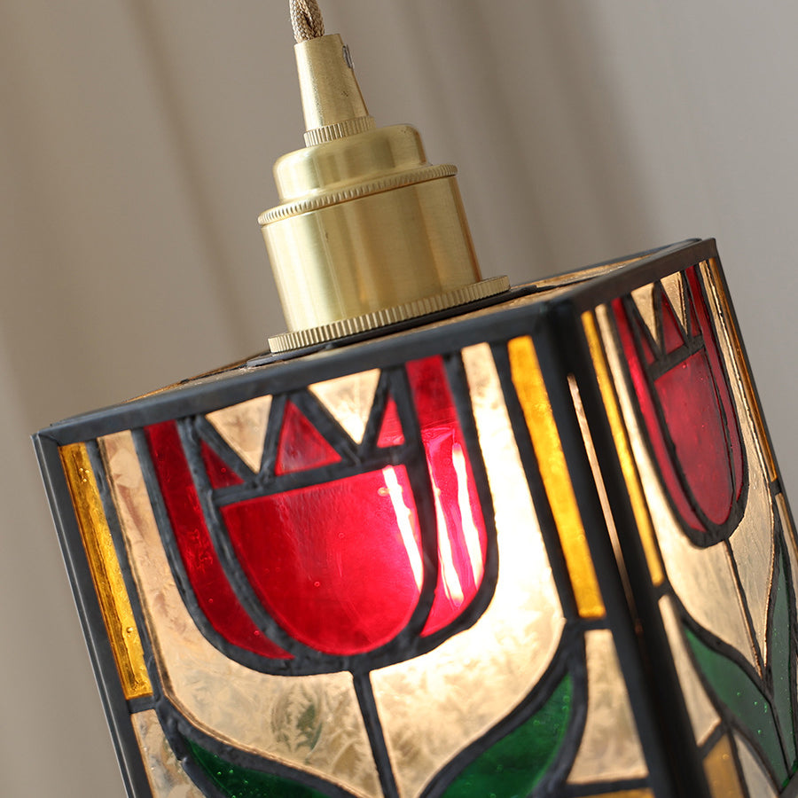Square Cube Tulip Brass Glass 1-Light Wall Sconce Lamp