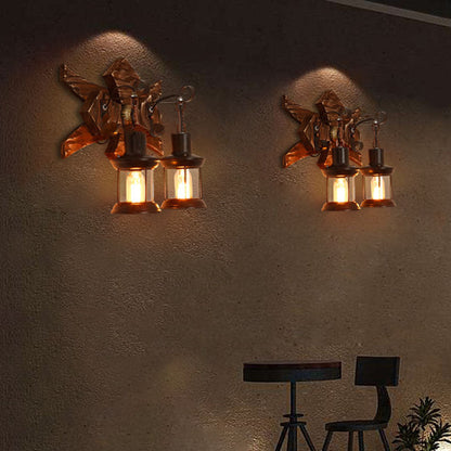 Farmhouse Wood Frame Iron 2-Light Wall Sconce Lamp