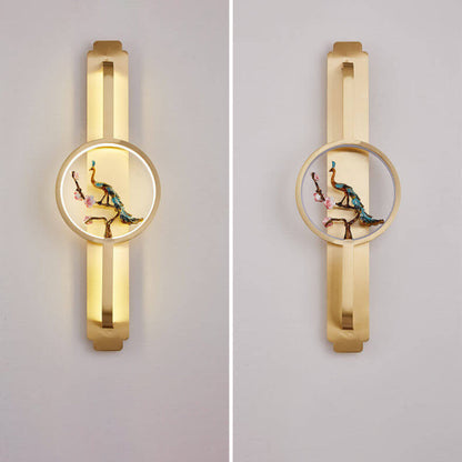 Modern Chinese Copper Long Round LED Wall Sconce Lamp
