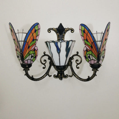 Tiffany Butterfly Alloy Iron Glass 3-Light Wall Sconce Lamp