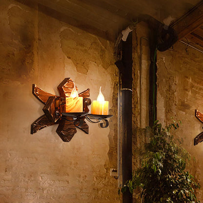Farmhouse Wood Frame Iron 2-Light Wall Sconce Lamp