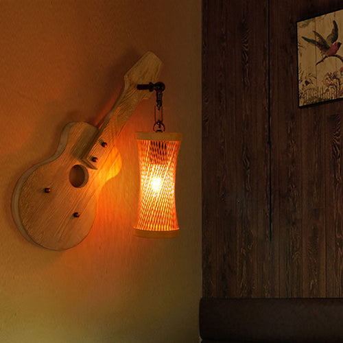 Wooden Violin Cylinder Shade 1-Light Wall Sconce Lamp