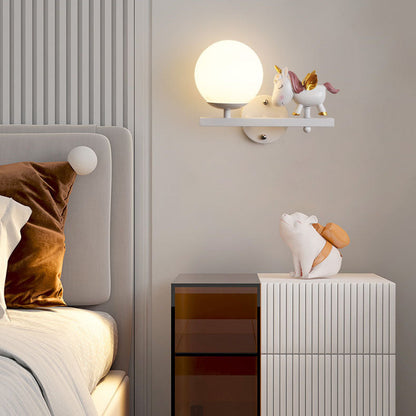 Kids Unicorn Orb Resin Iron Glass 1-Light Wall Sconce Lamp