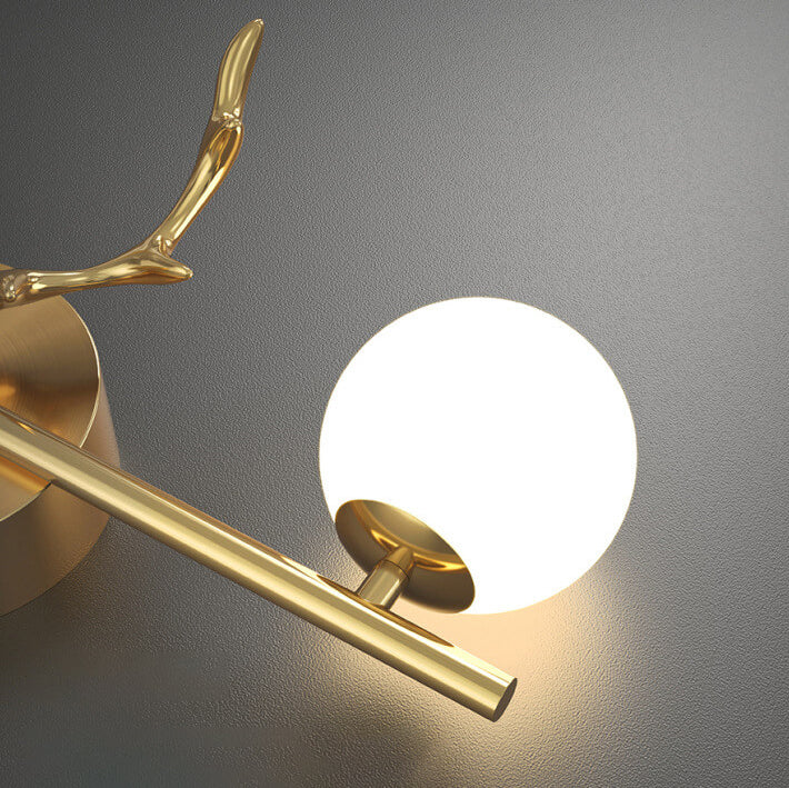 Luxury Antler Full Brass Glass 1-Light Wall Sconce Lamp
