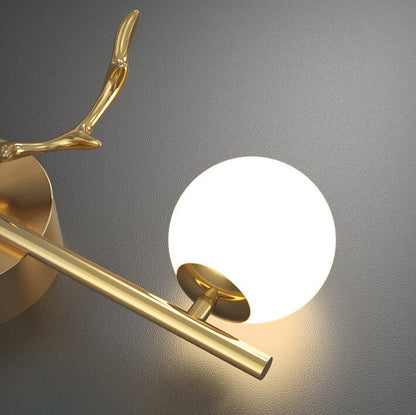 Luxury Antler Full Brass Glass 1-Light Wall Sconce Lamp