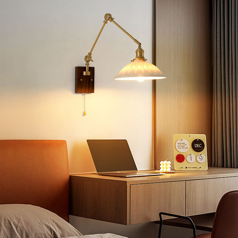 Japanese Ceramic Glass Round Shade 1-Light Wall Sconce Lamp