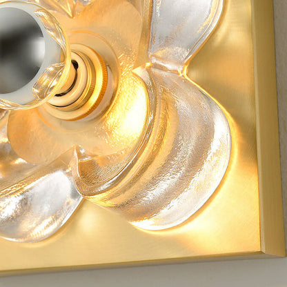 Round Square Clover Copper Glass 1-Light Wall Sconce Lamp