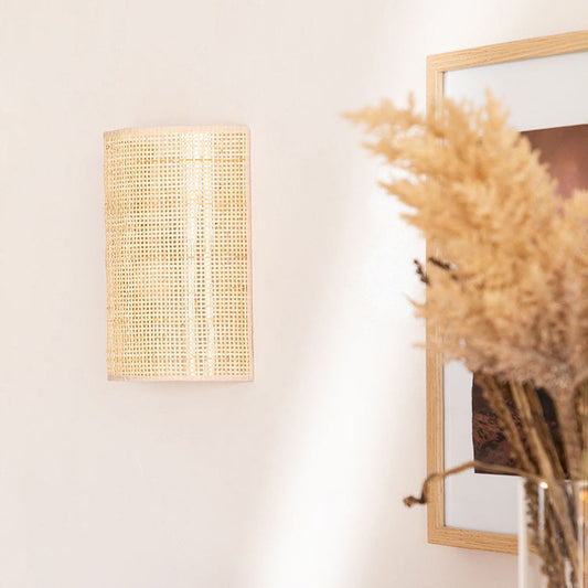 Japanese Half Cylinder Rattan 1-Light Wall Sconce Lamp