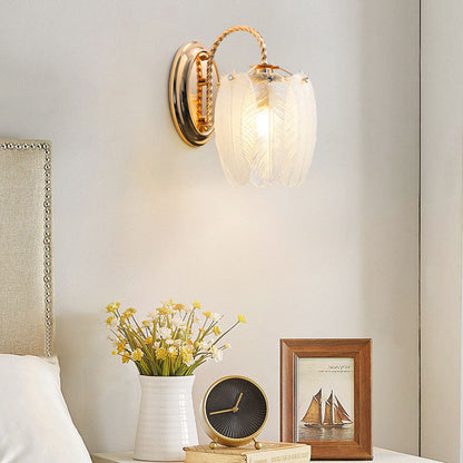 French Feather Cylinder Glass Iron 1-Light Wall Sconce Lamp
