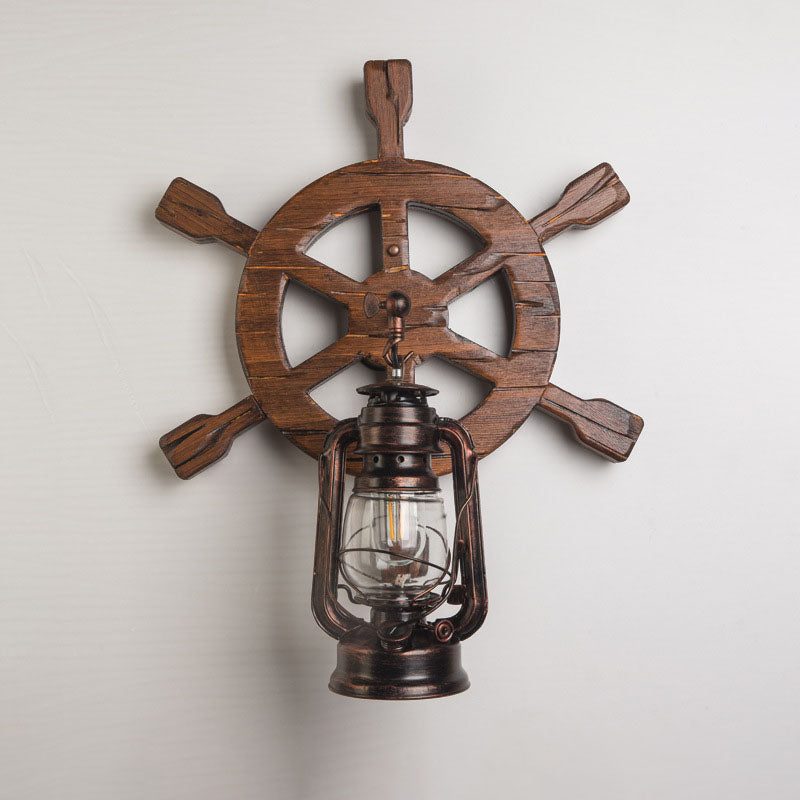 Pine Boat Rudder Kerosene Lamp 1-Light Wall Sconce Lamp