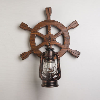 Pine Boat Rudder Kerosene Lamp 1-Light Wall Sconce Lamp
