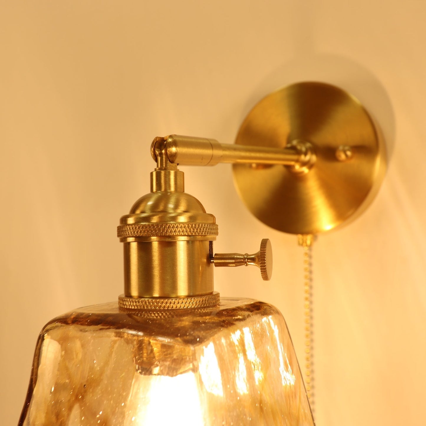 Brass Amber Square Glass Shade 1-Light Wall Sconce Lamp