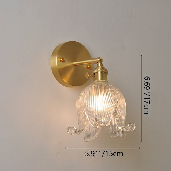 Brass Glass Bell Flower 1-Light Wall Sconce Lamp