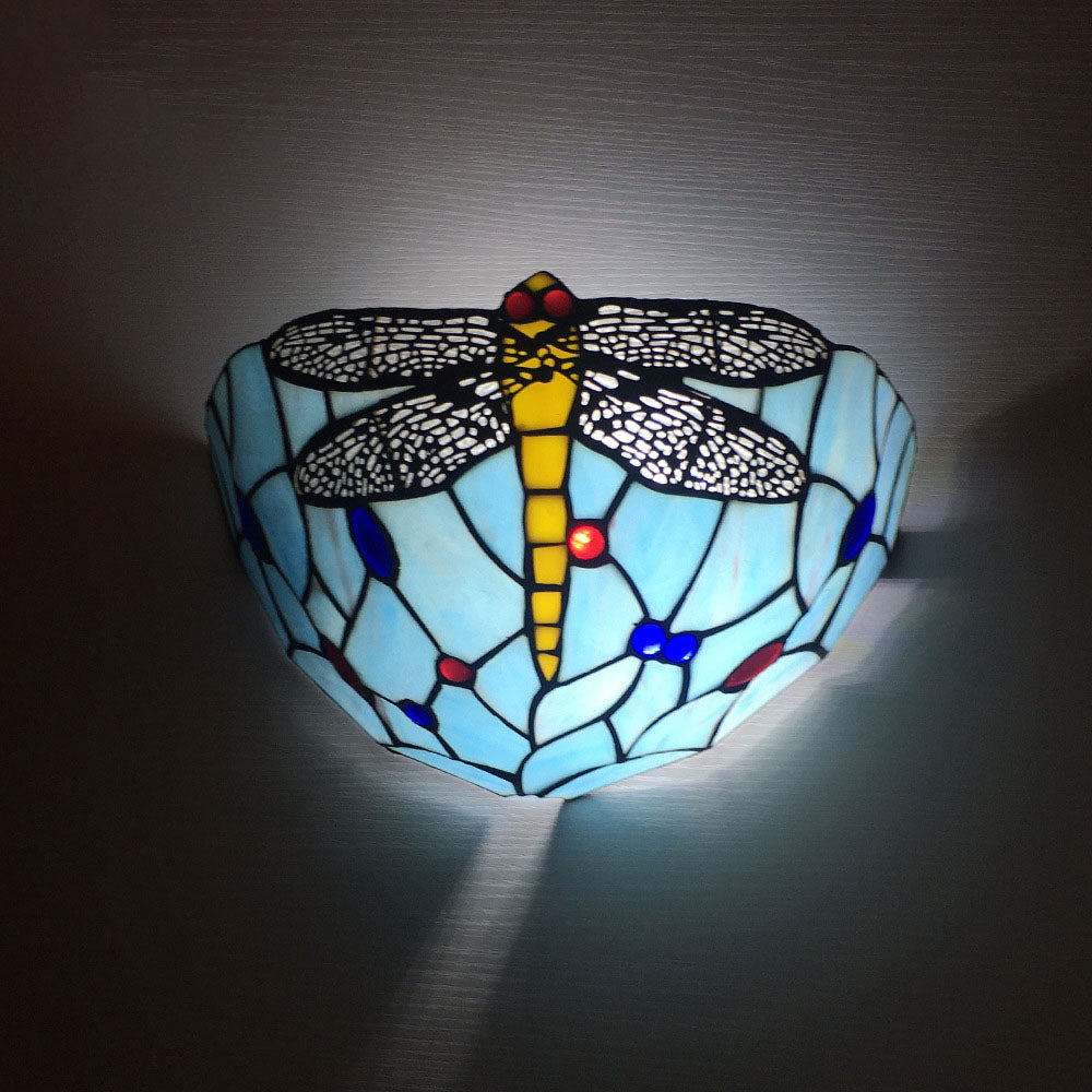 Tiffany Flower Dragonfly 1-Light Wall Sconce Lamp