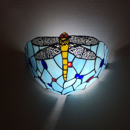 Tiffany Flower Dragonfly 1-Light Wall Sconce Lamp