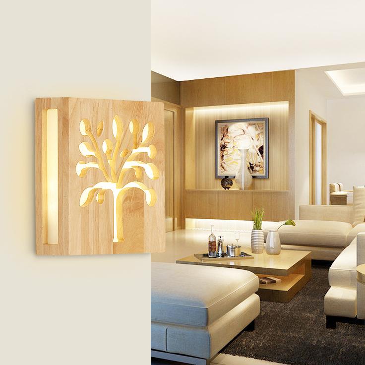 Solid Wood Happy Tree & Antler Pattern LED Wall Sconce Lamp